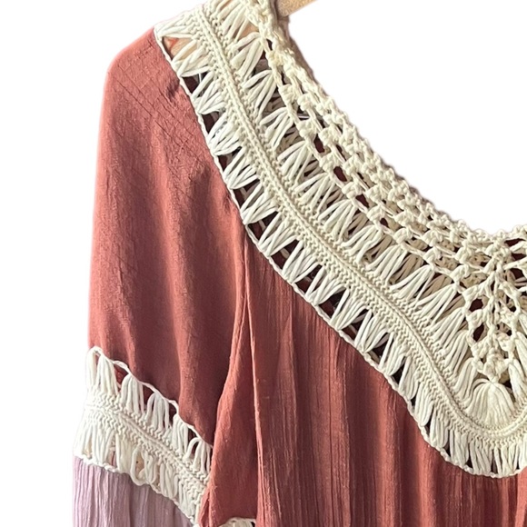 Boho Crochet Long Sleeve Top Beach Cover-up Size medium - Picture 5 of 5